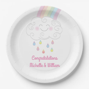 Rainbow Raindrop Baby Shower Sprinkle Paper Plate