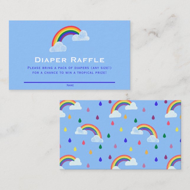 Rainbow Raindrops Baby Shower Diaper Raffle Ticket Enclosure Card (Front/Back)