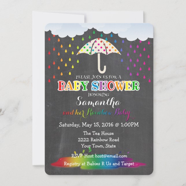 Rainbow Raindrops Baby Shower Invitation (Front)