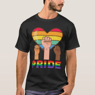Rainbow Raised Fist Heart LGBTQ Gay Pride Flag T-Shirt