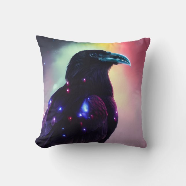 Rainbow Raven Cushion (Front)