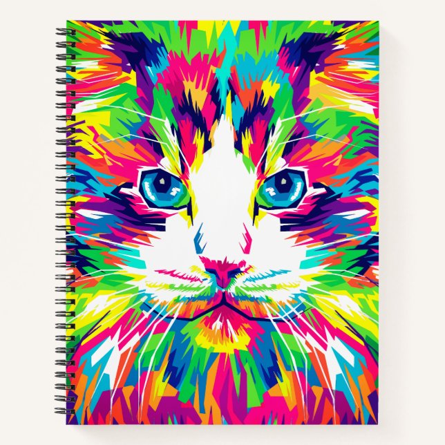 Rainbow Rebel Cat Pop Art Notebook (Front)