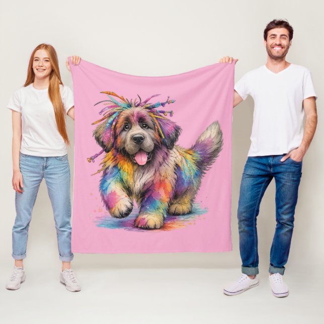 Rainbow Rebel Watercolor Newf Fleece Blanket (In Situ)