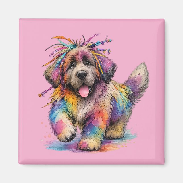 Rainbow Rebel Watercolor Newf Magnet (Front)