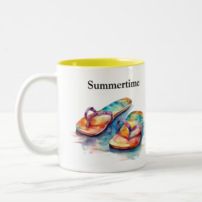 Rainbow Reef Flip Flops, custom Two-Tone Coffee Mug (Left)