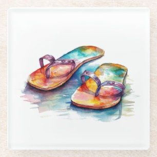 Rainbow Reef Flip Flops Glass Coaster