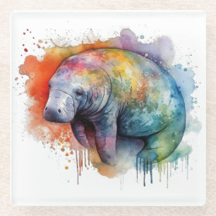 Rainbow Reef Manatee Glass Coaster