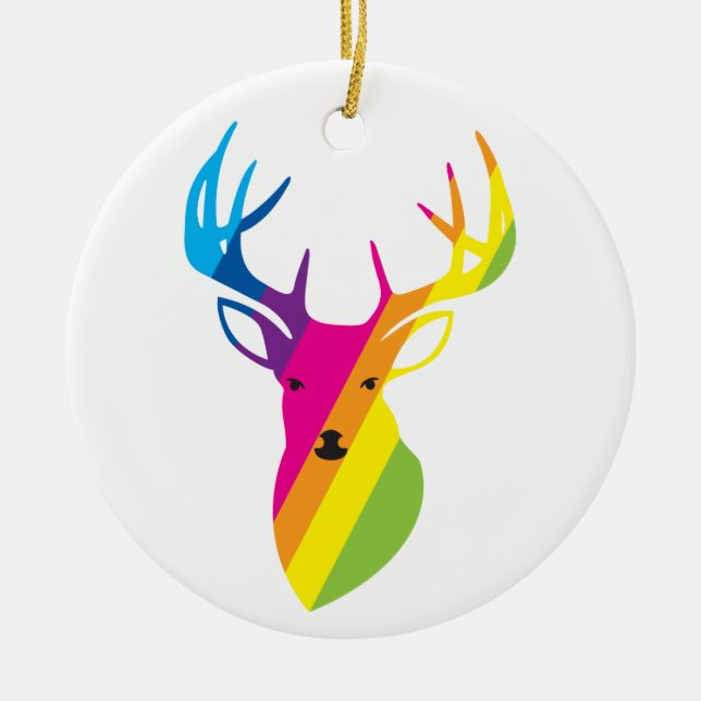 Rainbow Reindeer Ceramic Tree Decoration (Front)