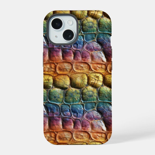 Rainbow Reptile Leather iPhone 15 Case (Back)