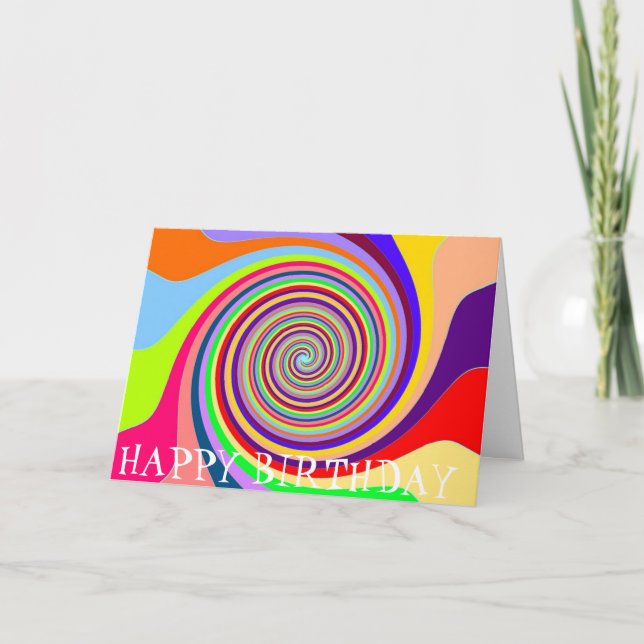 Rainbow retro birthday psychedelic candy swirl card (Front)