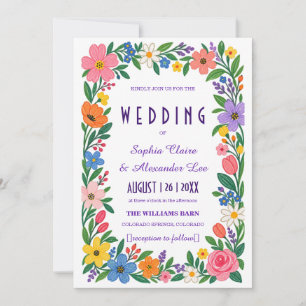 Rainbow Retro Flowers LGBTQ Wedding Invitation