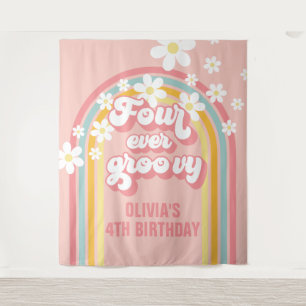 Rainbow Retro Four Ever Groovy 4TH Birthday Tapestry
