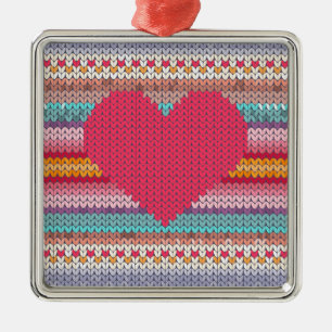 Rainbow retro hearts faux woollen knit valentine metal tree decoration