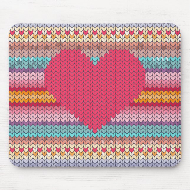 Rainbow retro hearts faux woollen knit valentine mouse pad (Front)