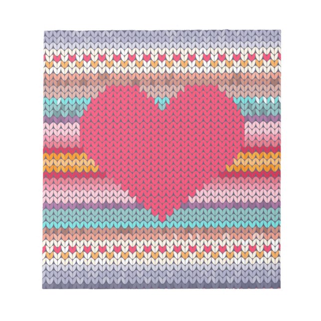 Rainbow retro hearts faux woollen knit valentine notepad (Front)