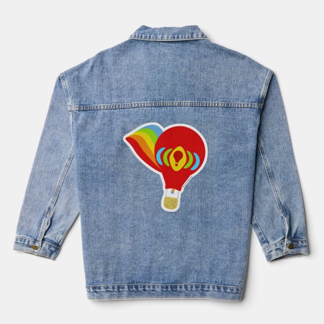 Rainbow Retro Hot Air Balloon Cartoon Illustration Denim Jacket (Back)