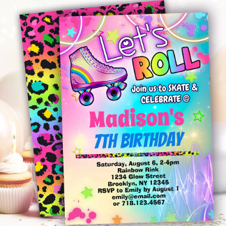 Rainbow Retro Roller Skating Invitations