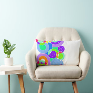 Rainbow Retro Spiral Art Abstraction Purple White Lumbar Cushion