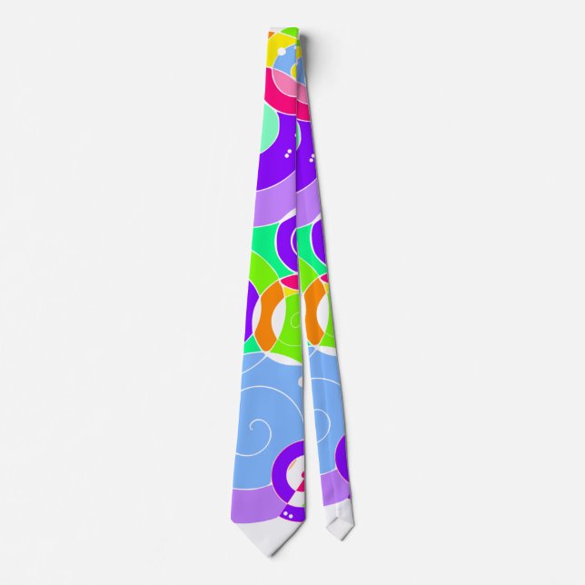 Rainbow Retro Spiral Art Abstraction Purple White Tie (Front)