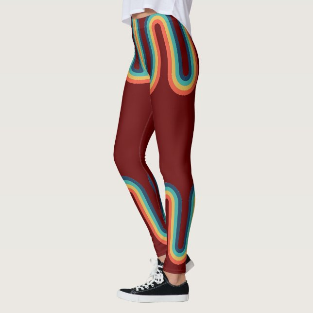 Rainbow Retro Stripe Vintage Style Leggings (Left)