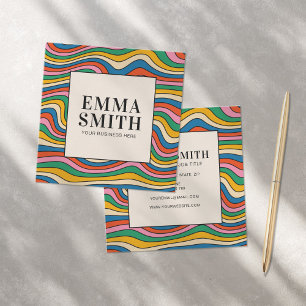 Rainbow Retro Stripes Square Business Card
