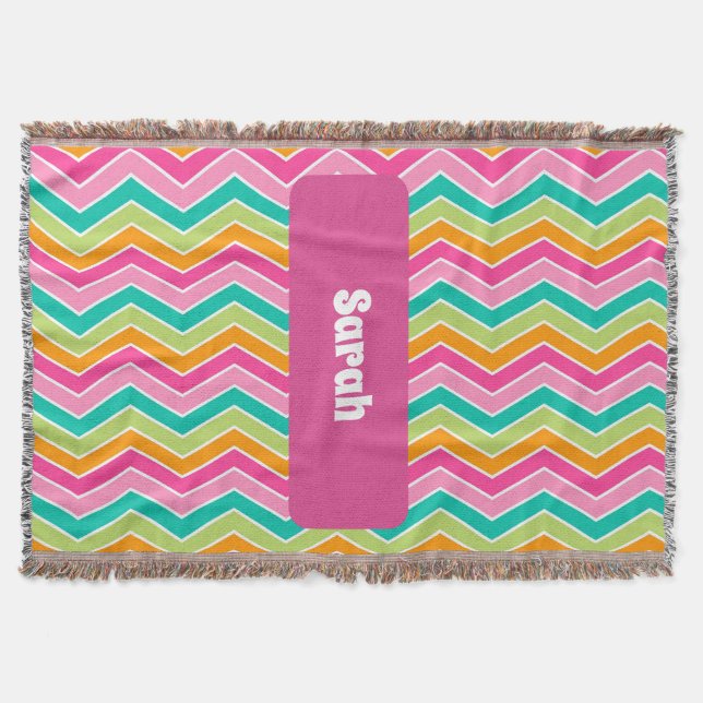 Rainbow retro zigzags bright colourful  throw blanket (Front)