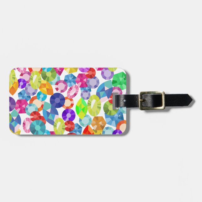 rainbow rhinestones luggage tag (Front Horizontal)