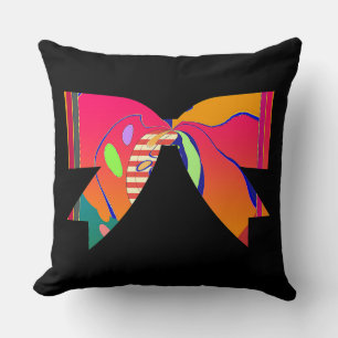Rainbow Ribbon Bow Black Decorative Fun Cushion