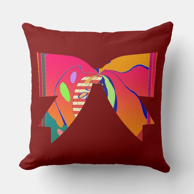 Rainbow Ribbon Bow Dk Red Decorative Fun Cushion (Front)