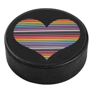 Rainbow Ribbon Cable Heart Hockey Puck
