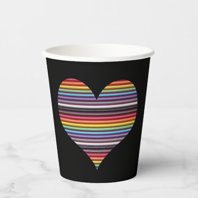 Rainbow Ribbon Cable Heart Paper Cups (Front)