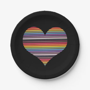Rainbow Ribbon Cable Heart Paper Plates