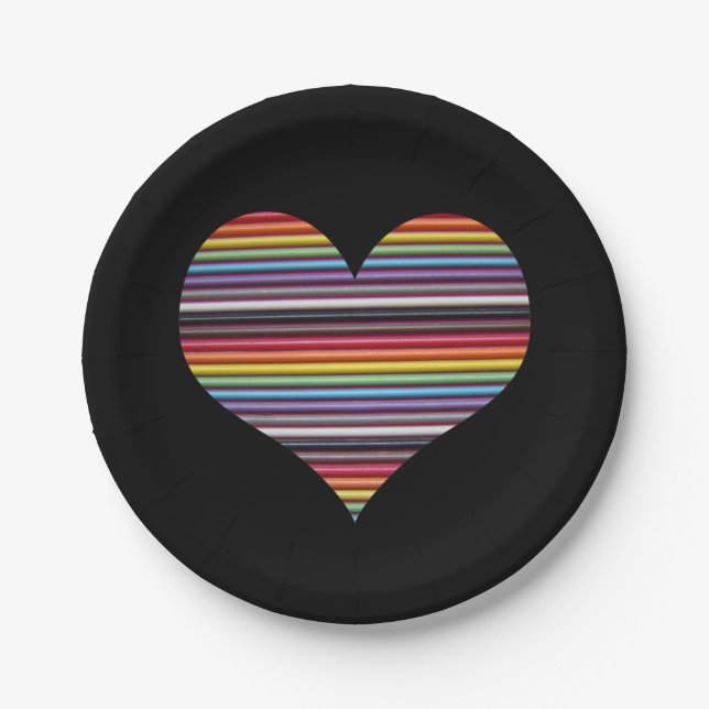 Rainbow Ribbon Cable Heart Paper Plates (Front)