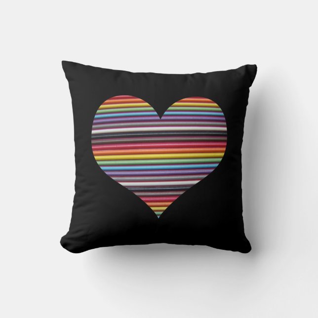 Rainbow Ribbon Cable Heart Throw Pillow (Front)