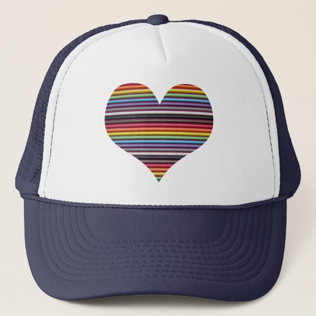 Rainbow Ribbon Cable Heart Trucker Hat (Front)