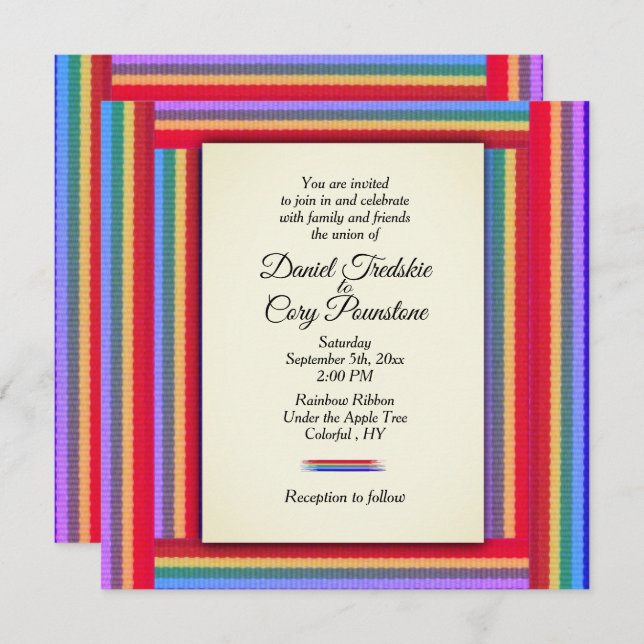 Rainbow Ribbon Wedding Invitation (Front/Back)