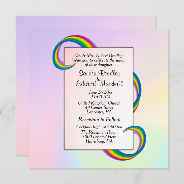 Rainbow Ribbon Wedding Invitation (Front/Back)