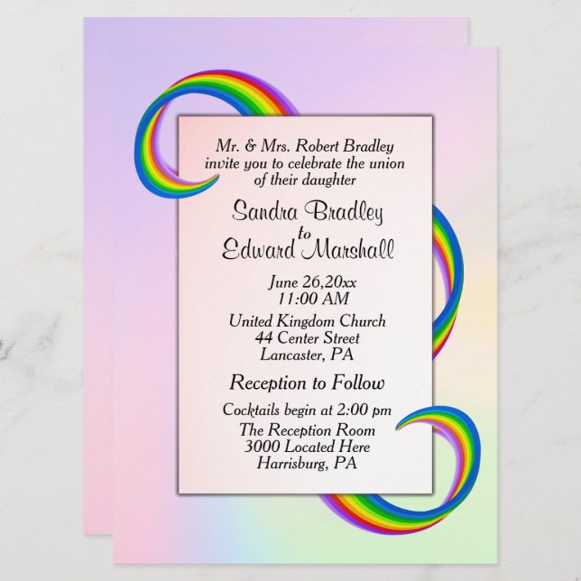 Rainbow Ribbon Wedding Invitation (Front/Back)
