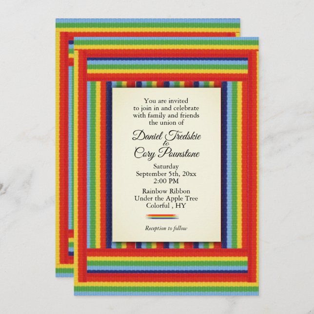 Rainbow Ribbon Wedding Invitation (Front/Back)