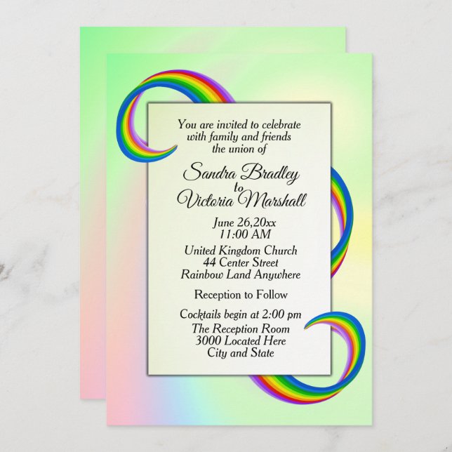 Rainbow Ribbon Wedding Invitation (Front/Back)