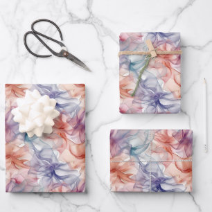 Rainbow Ribbons on White Wrapping Paper Sheet
