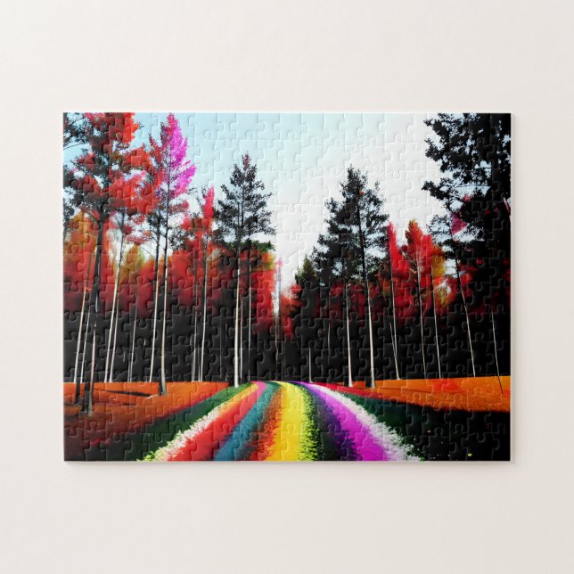 Rainbow Road Through Enchanted Autumn Forest Jigsaw Puzzle (Horizontal)