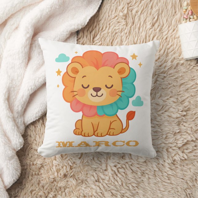Rainbow Roar Lion Custom Animal Illustration Cushion (Blanket)