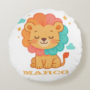 Rainbow Roar Lion Custom Animal Illustration Round Cushion