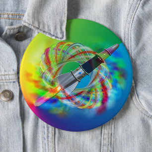 Rainbow Rocket Orbits  6 Cm Round Badge