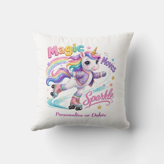 Rainbow Roller Skate Unicorn Girly Personalised Cushion (Back)