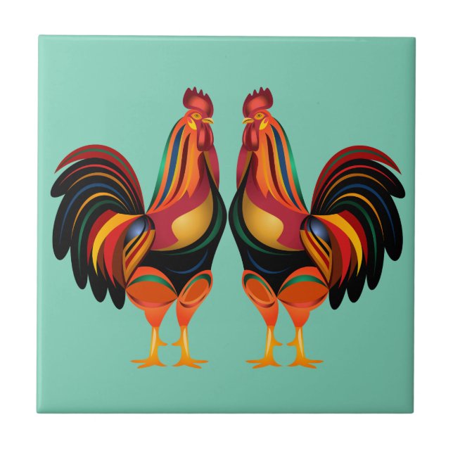 Rainbow Roosters Tile (Front)