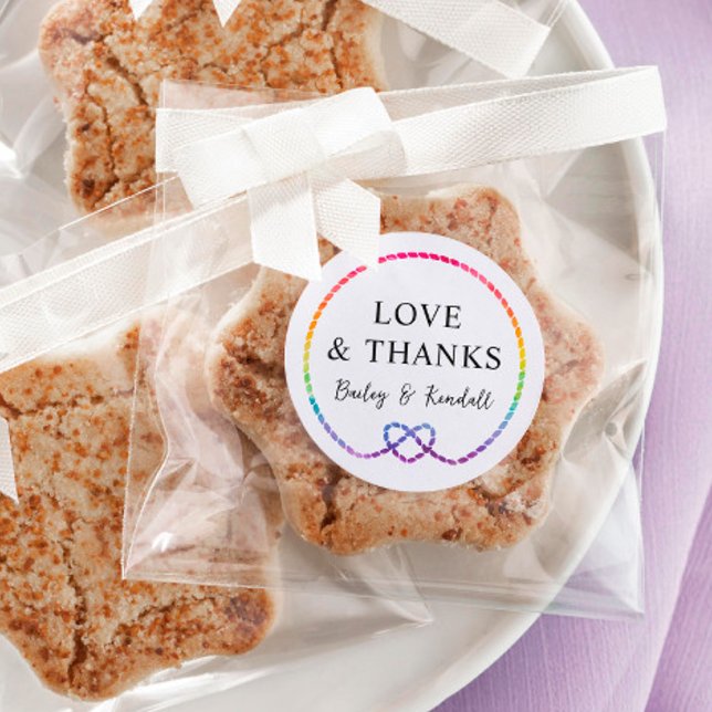 Rainbow Rope Heart Nautical LGBT Wedding Thank You Classic Round Sticker (Creator Uploaded)