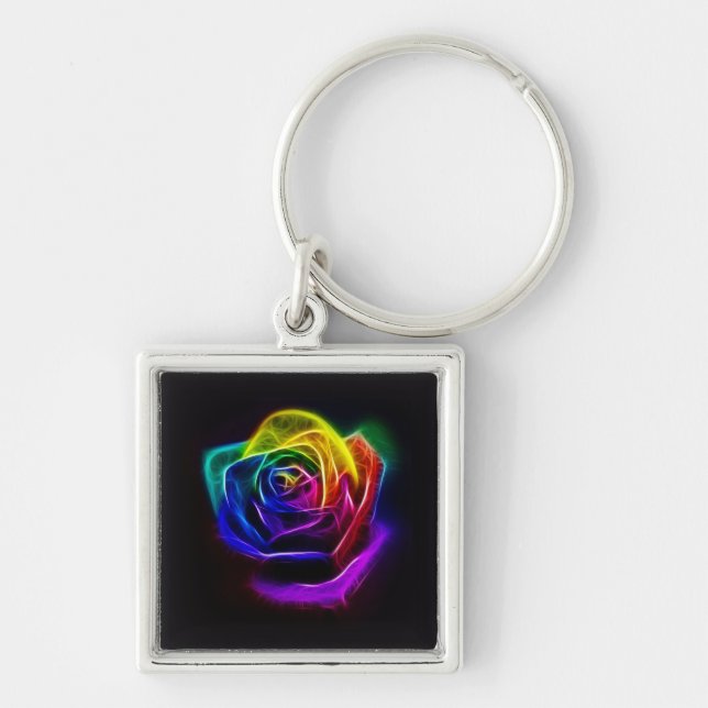 Rainbow Rose Fractal Key Ring (Front)