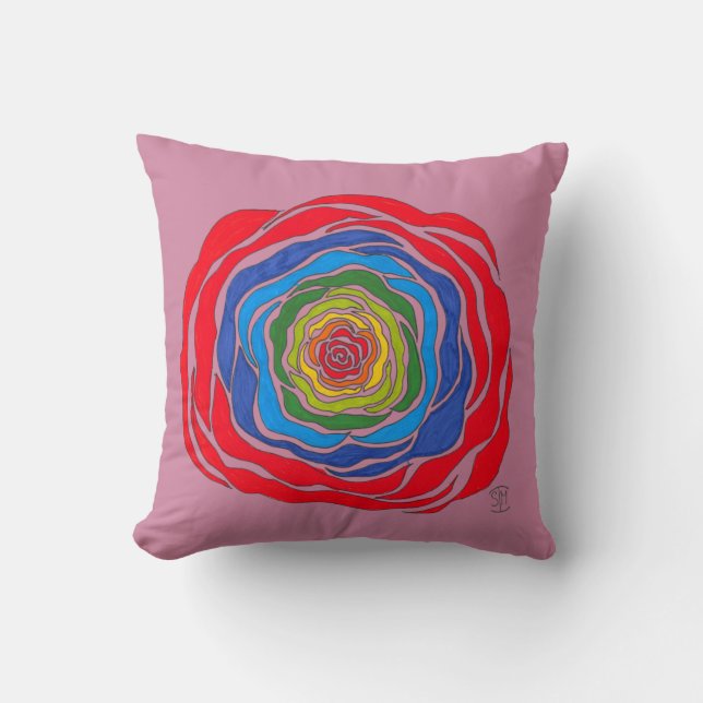 Rainbow Rose Throw Pillow (Front)